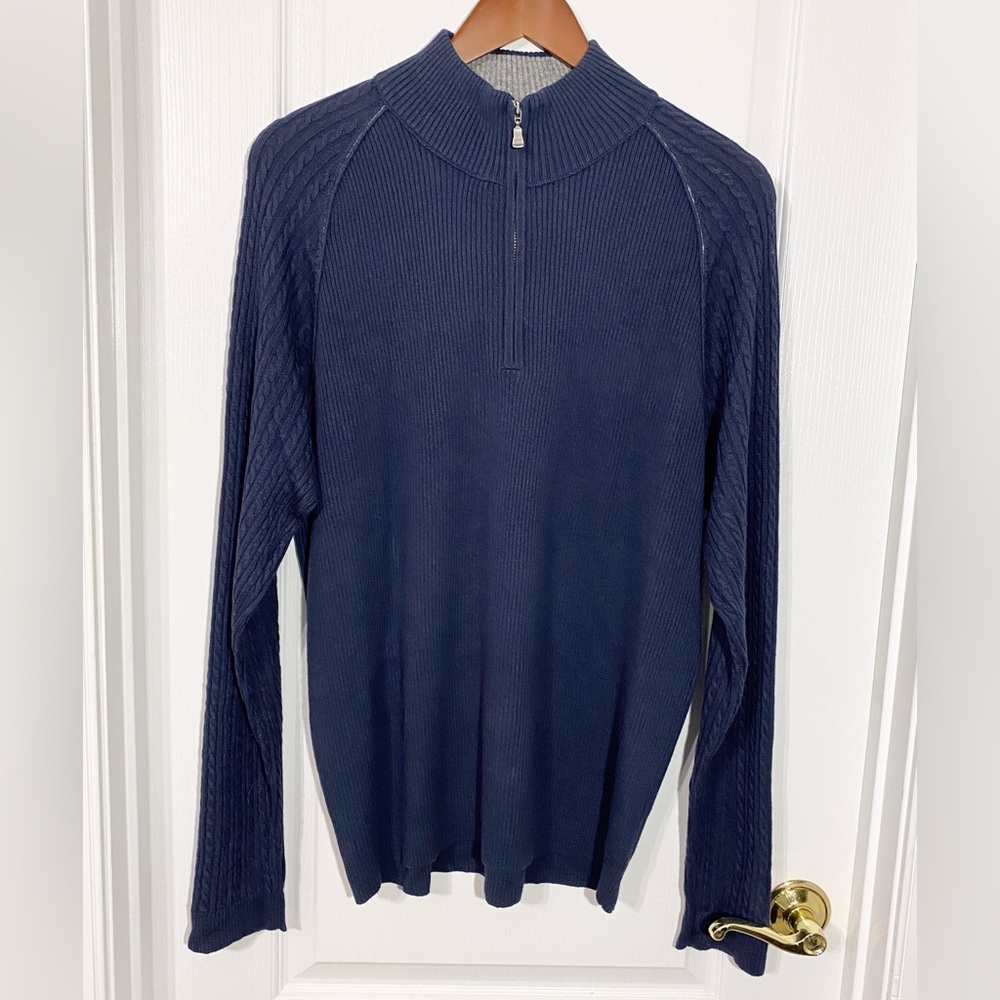 Tommy Bahama SILK Wool Island Soft 1/4 Zip Knit Sweater Blue Men’s Large